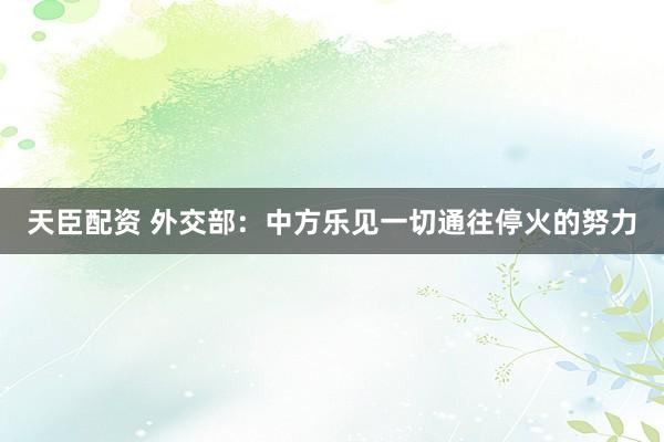 天臣配资 外交部：中方乐见一切通往停火的努力